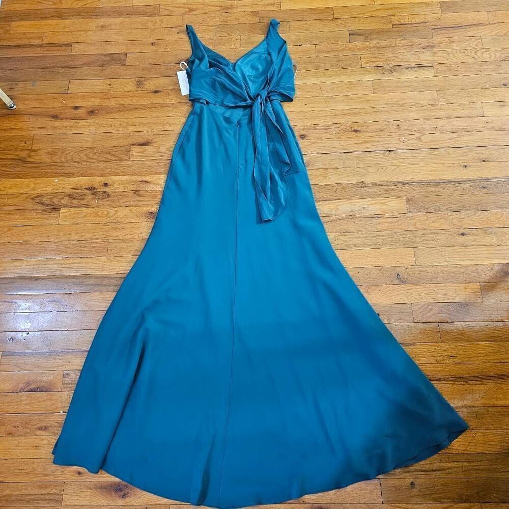 Jenny Yoo Delaney Maxi Dress V Neck Tie Back Size 2 - Picture 4 of 8